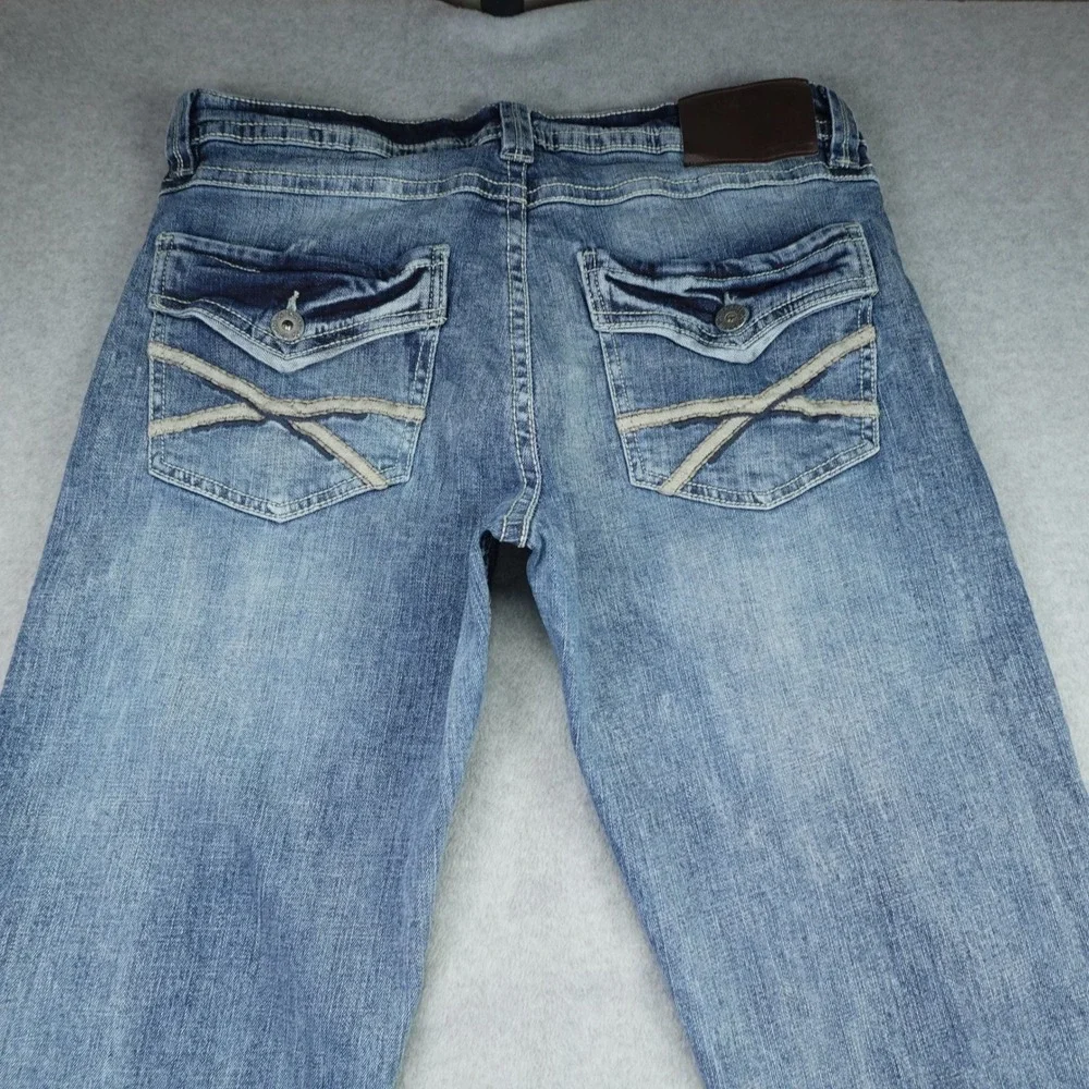 TK Axel Jeans Mens 32x32 Blue Faded Slim Boot Embroidered Flap Pocket